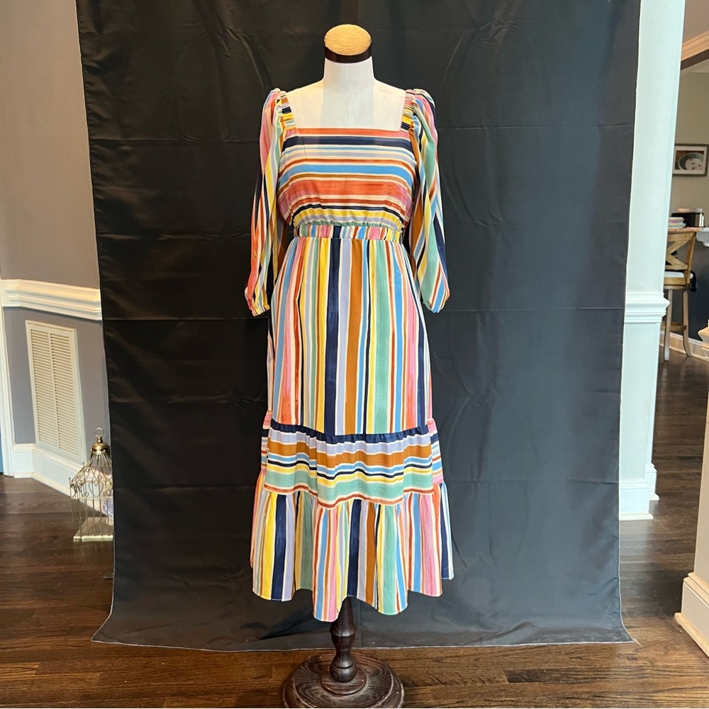 Beautiful Donna Morgan size 2 rainbow striped midi or maxi dress